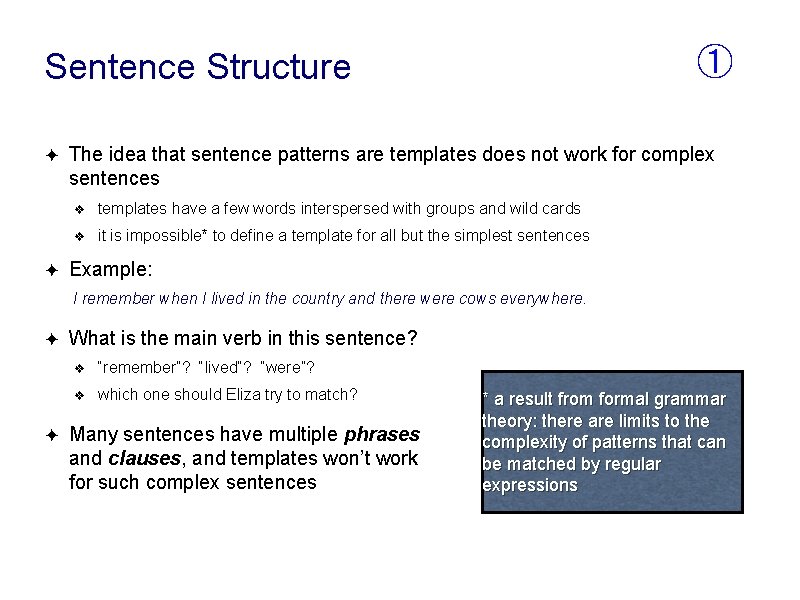 ① Sentence Structure ✦ ✦ The idea that sentence patterns are templates does not ① Sentence Structure ✦ ✦ The idea that sentence patterns are templates does not