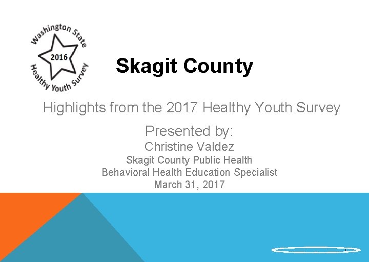 Skagit County Highlights from the 2017 Healthy Youth Survey Presented by: Christine Valdez Skagit