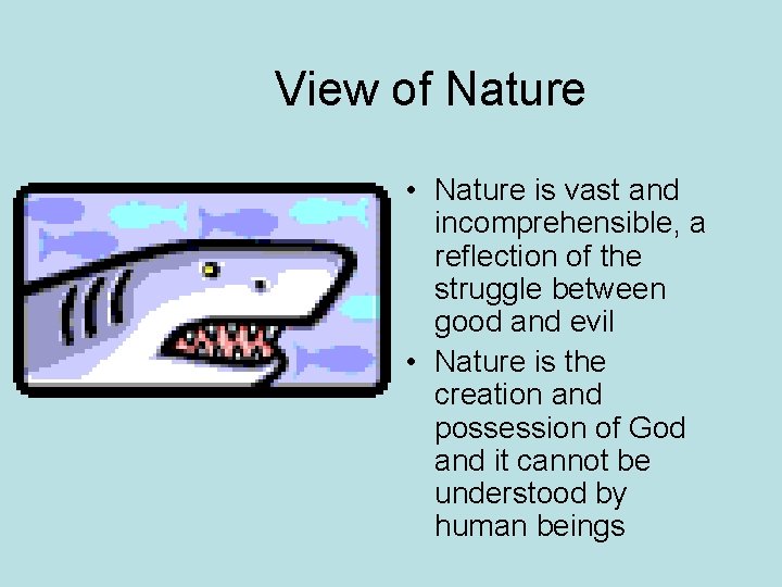 View of Nature • Nature is vast and incomprehensible, a reflection of the struggle View of Nature • Nature is vast and incomprehensible, a reflection of the struggle