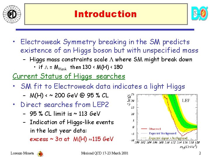 Introduction • Electroweak Symmetry breaking in the SM predicts existence of an Higgs boson