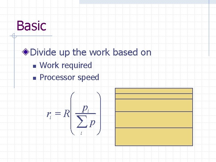 Basic Divide up the work based on n n Work required Processor speed æ