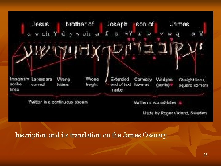 Inscription and its translation on the James Ossuary. 85 