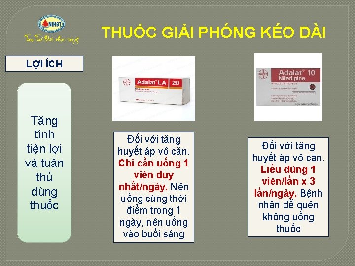 THUỐC GIẢI PHÓNG KÉO DÀI LỢI ÍCH Tăng tính tiện lợi và tuân thủ