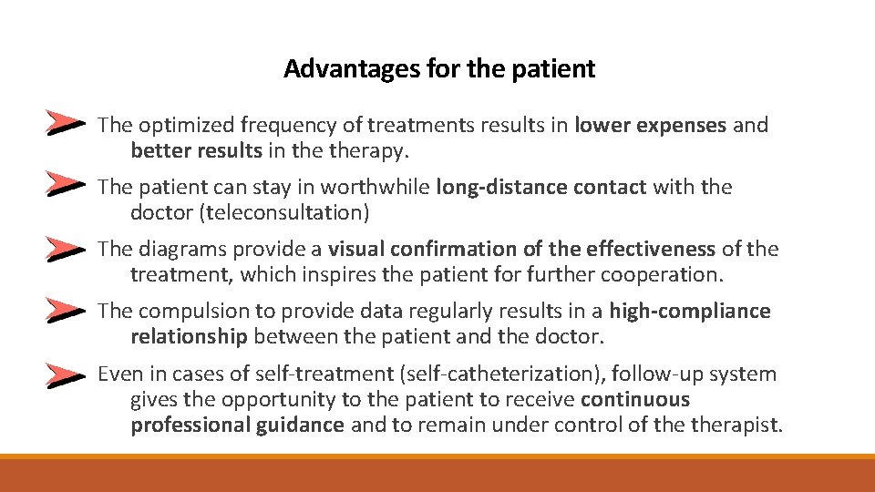 Advantages for the patient The optimized frequency of treatments results in lower expenses and