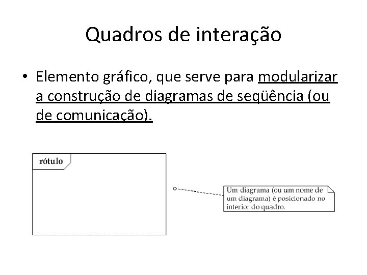 Quadros de interação • Elemento gráfico, que serve para modularizar a construção de diagramas
