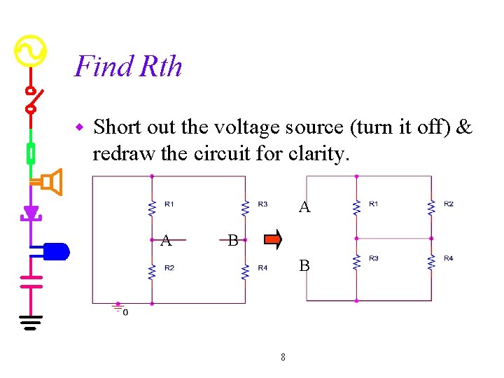 Find Rth w Short out the voltage source (turn it off) & redraw the