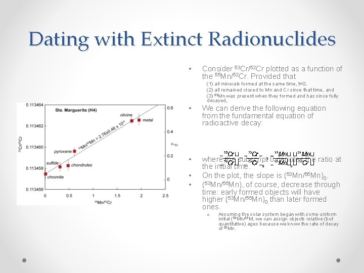 Dating with Extinct Radionuclides • Consider 53 Cr/52 Cr plotted as a function of