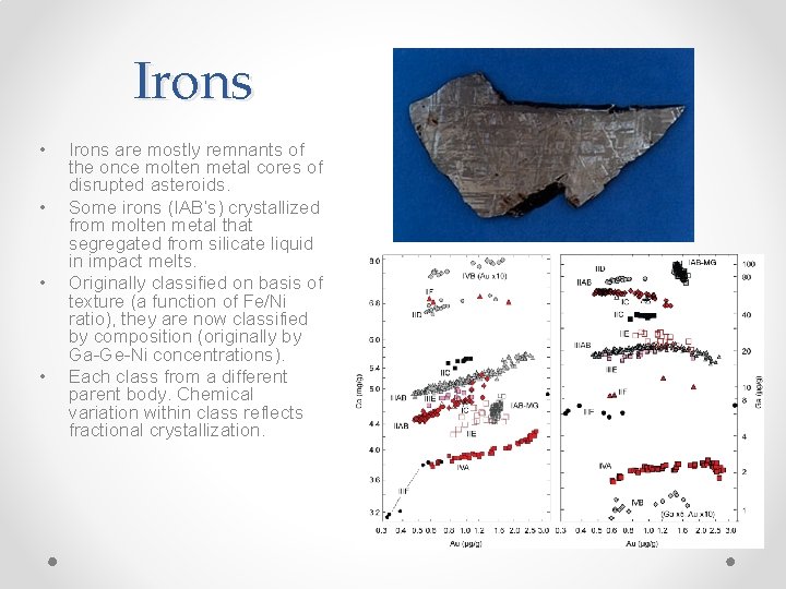 Irons • • Irons are mostly remnants of the once molten metal cores of