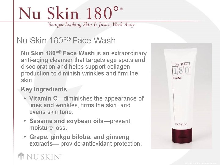 Nu Skin 180°® Face Wash is an extraordinary anti-aging cleanser that targets age spots