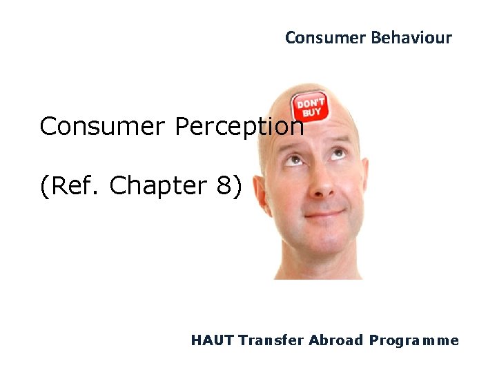 Consumer Behaviour Consumer Perception (Ref. Chapter 8) HAUT Transfer Abroad Programme 