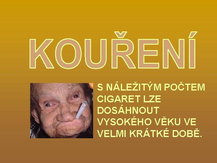 S NÁLEŽITÝM POČTEM CIGARET LZE DOSÁHNOUT VYSOKÉHO VĚKU VE VELMI KRÁTKÉ DOBĚ. 