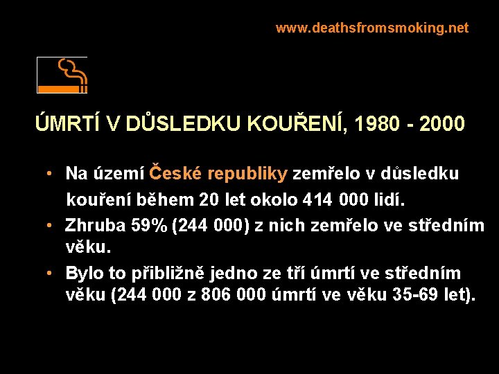 www. deathsfromsmoking. net ÚMRTÍ V DŮSLEDKU KOUŘENÍ, 1980 - 2000 • Na území České