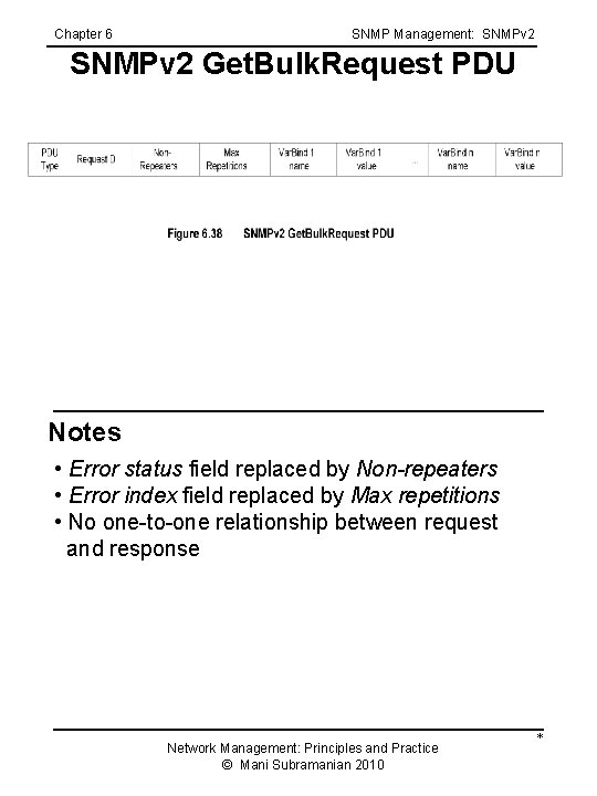 Chapter 6 SNMP Management: SNMPv 2 Get. Bulk. Request PDU Notes • Error status