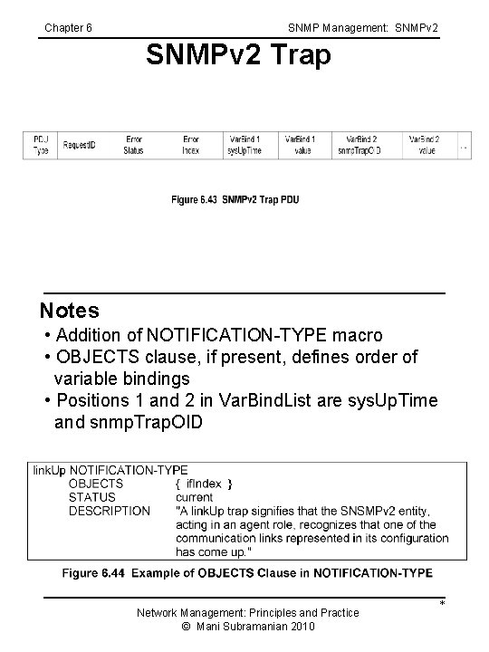 Chapter 6 SNMP Management: SNMPv 2 Trap Notes • Addition of NOTIFICATION-TYPE macro •