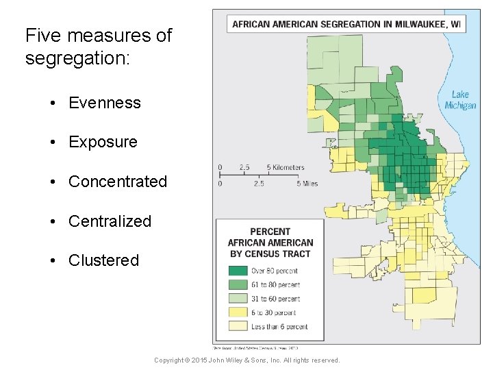 Five measures of segregation: • Evenness • Exposure • Concentrated • Centralized • Clustered