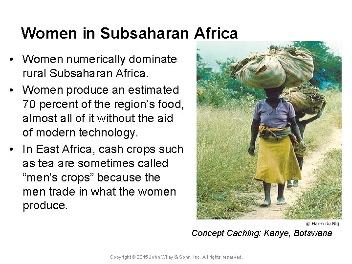 Women in Subsaharan Africa • Women numerically dominate rural Subsaharan Africa. • Women produce