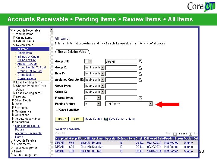 Accounts Receivable > Pending Items > Review Items > All Items 28 