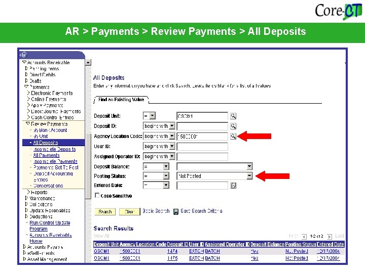 AR > Payments > Review Payments > All Deposits 