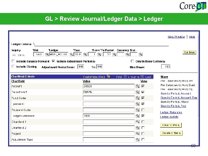 GL > Review Journal/Ledger Data > Ledger 60 