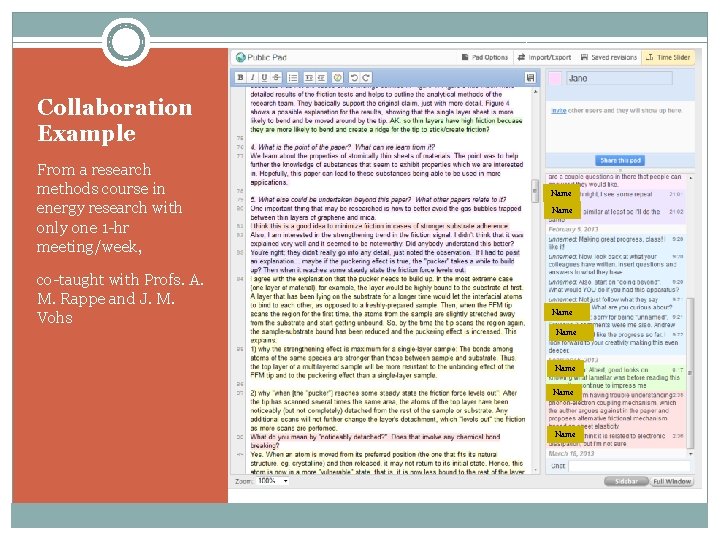 Collaboration Example From a research methods course in energy research with only one 1