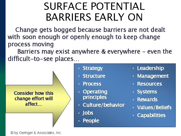 SURFACE POTENTIAL BARRIERS EARLY ON Change gets bogged because barriers are not dealt with