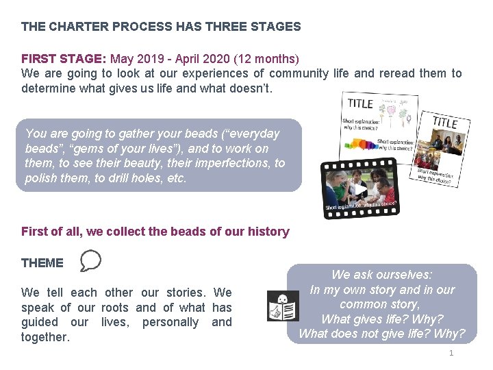 THE CHARTER PROCESS HAS THREE STAGES FIRST STAGE: May 2019 - April 2020 (12