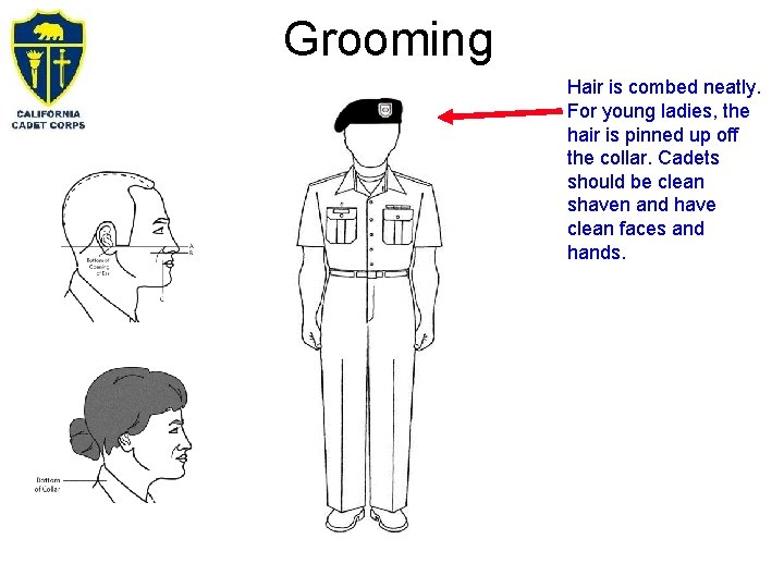 Grooming Hair is combed neatly. For young ladies, the hair is pinned up off Grooming Hair is combed neatly. For young ladies, the hair is pinned up off