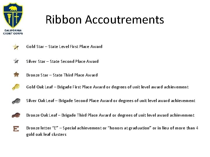 Ribbon Accoutrements Gold Star – State Level First Place Award Silver Star – State Ribbon Accoutrements Gold Star – State Level First Place Award Silver Star – State
