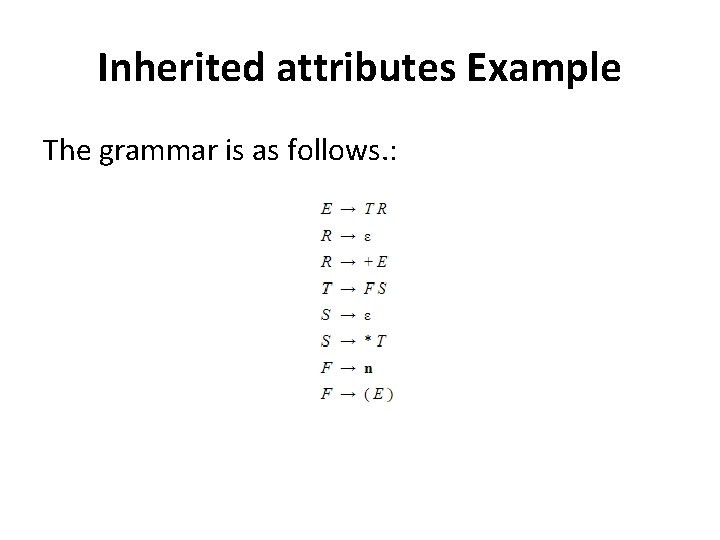 Inherited attributes Example The grammar is as follows. : 