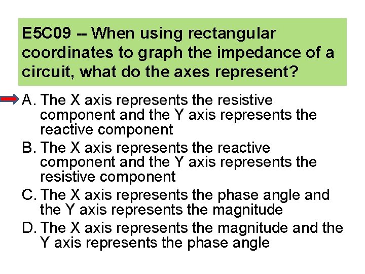 E 5 C 09 -- When using rectangular coordinates to graph the impedance of