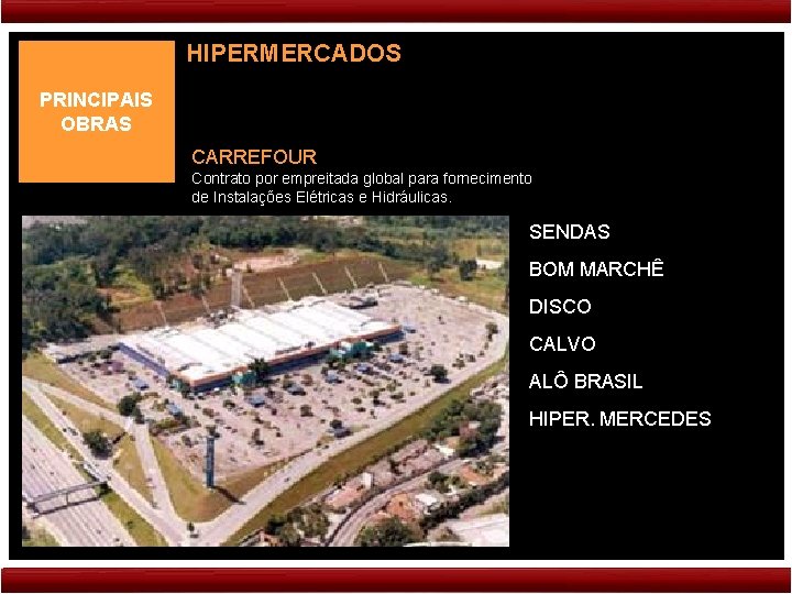 HIPERMERCADOS PRINCIPAIS OBRAS CARREFOUR Contrato por empreitada global para fornecimento de Instalações Elétricas e