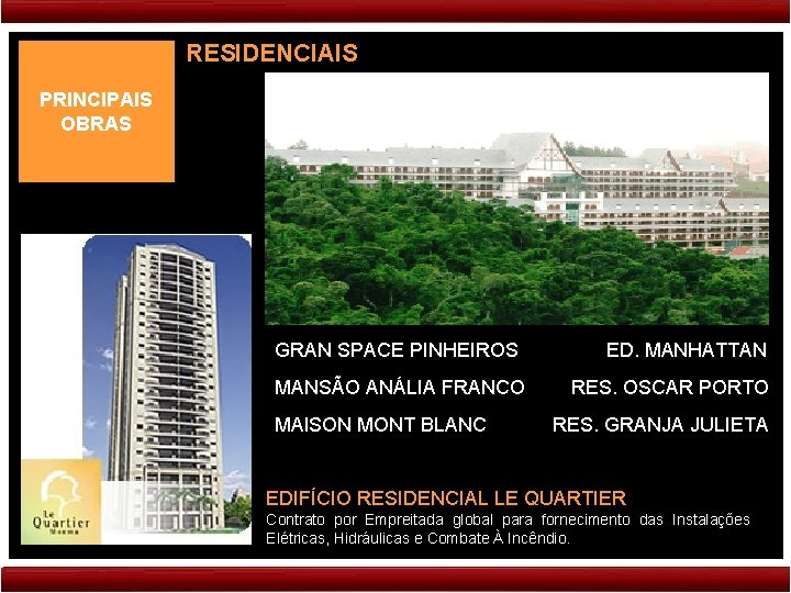 RESIDENCIAIS PRINCIPAIS OBRAS GRAN SPACE PINHEIROS MANSÃO ANÁLIA FRANCO MAISON MONT BLANC ED. MANHATTAN