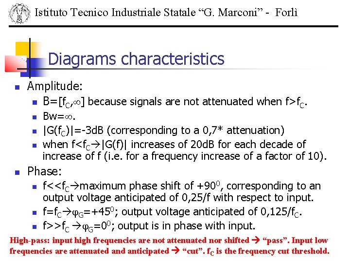 Istituto Tecnico Industriale Statale “G. Marconi” - Forlì Diagrams characteristics Amplitude: B=[f. C, ]
