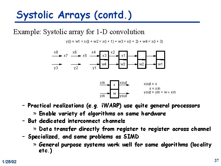 Systolic Arrays (contd. ) Example: Systolic array for 1 -D convolution y(i) = w