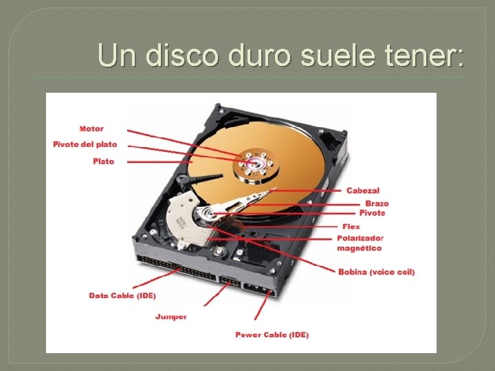 Un disco duro suele tener: 