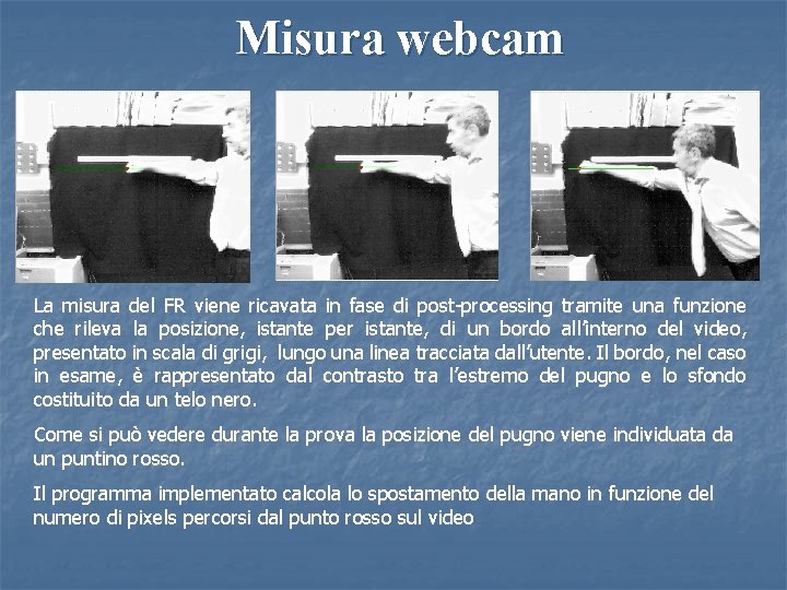 Misura webcam La misura del FR viene ricavata in fase di post-processing tramite una