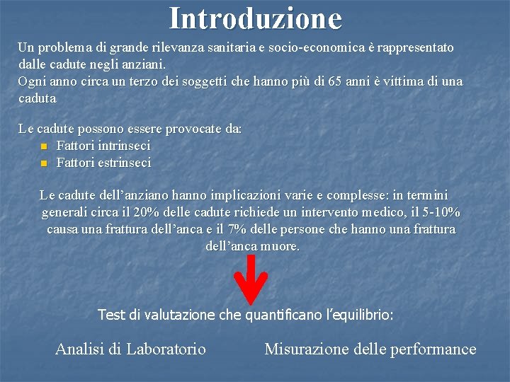 Introduzione Un problema di grande rilevanza sanitaria e socio-economica è rappresentato dalle cadute negli