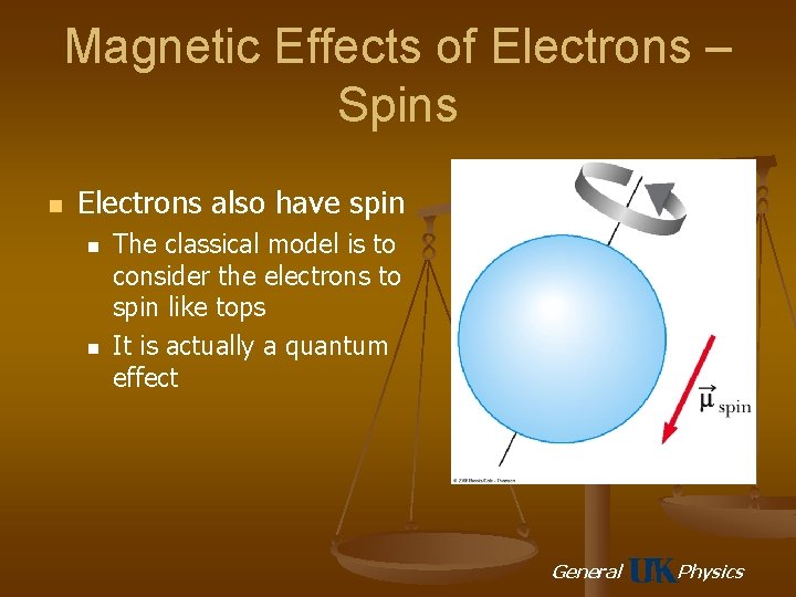 Magnetic Effects of Electrons – Spins n Electrons also have spin n n The