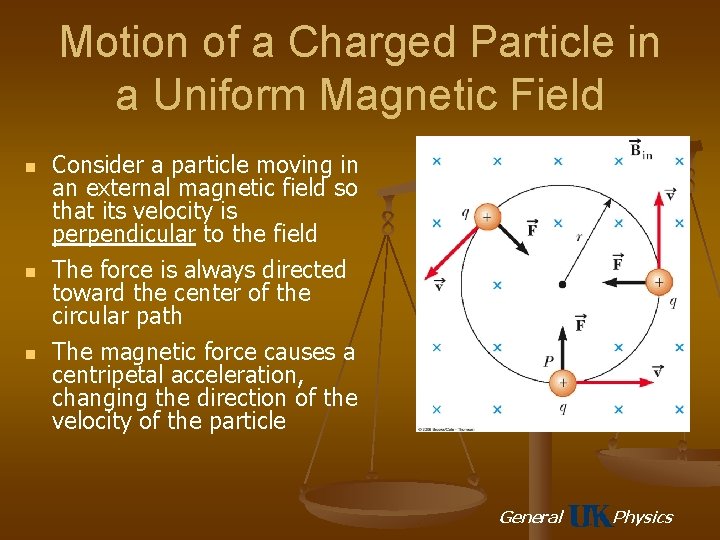 Motion of a Charged Particle in a Uniform Magnetic Field n n n Consider