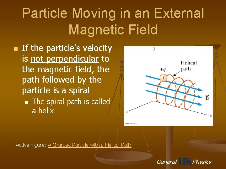 Particle Moving in an External Magnetic Field n If the particle’s velocity is not