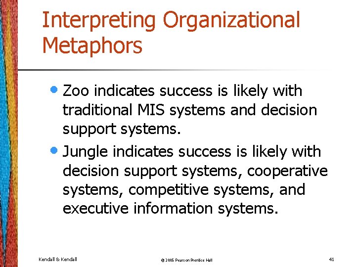 Interpreting Organizational Metaphors • Zoo indicates success is likely with traditional MIS systems and