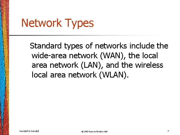 Network Types Standard types of networks include the wide-area network (WAN), the local area