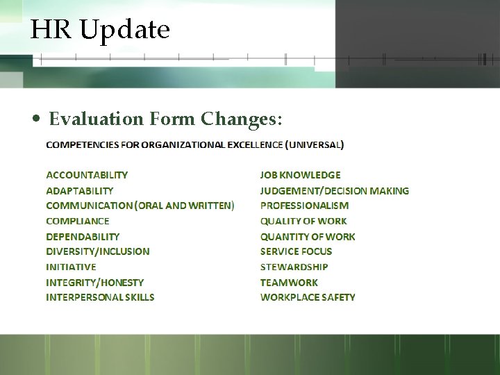 HR Update • Evaluation Form Changes: 