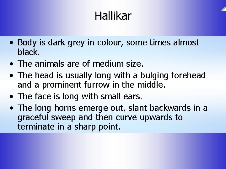 Hallikar • Body is dark grey in colour, some times almost black. • The