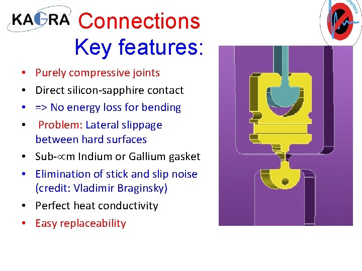 Connections Key features: • • Purely compressive joints Direct silicon-sapphire contact => No energy