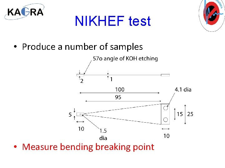 NIKHEF test • Produce a number of samples • Measure bending breaking point 