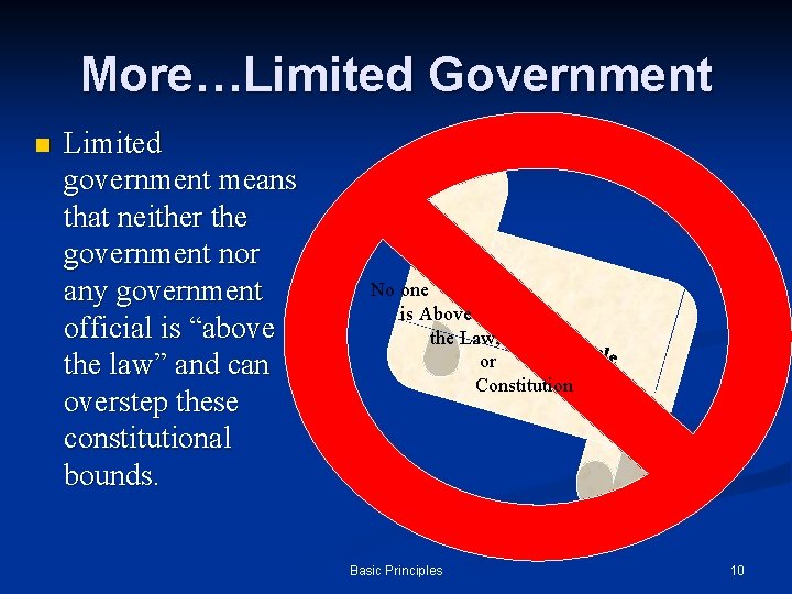 More…Limited Government n Limited government means that neither the government nor any government official More…Limited Government n Limited government means that neither the government nor any government official