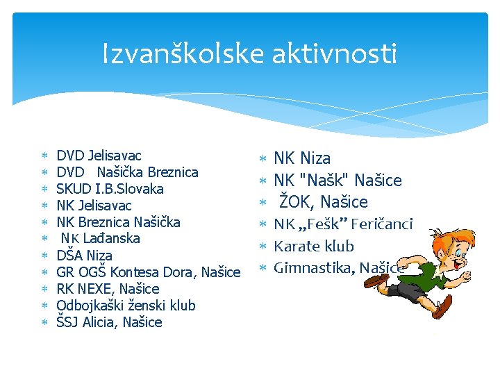 Izvanškolske aktivnosti DVD Jelisavac DVD Našička Breznica SKUD I. B. Slovaka NK Jelisavac NK