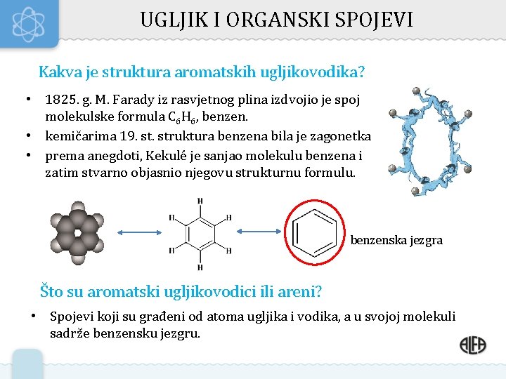 UGLJIK I ORGANSKI SPOJEVI Kakva je struktura aromatskih ugljikovodika? • 1825. g. M. Farady