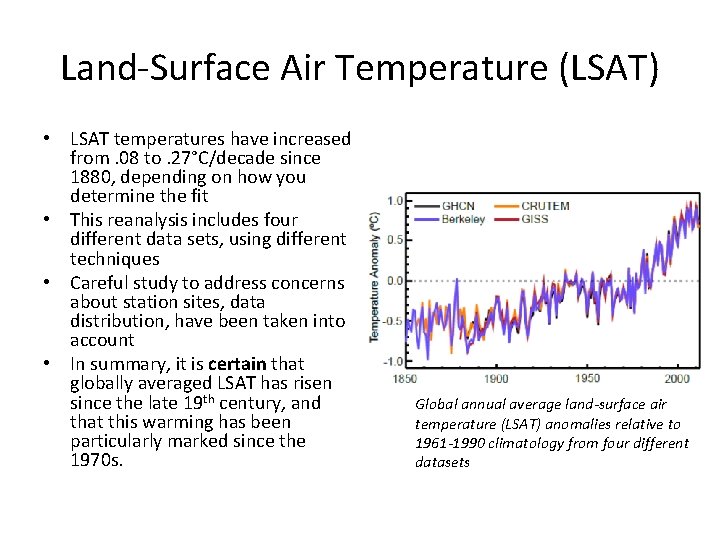 Land-Surface Air Temperature (LSAT) • LSAT temperatures have increased from. 08 to. 27°C/decade since Land-Surface Air Temperature (LSAT) • LSAT temperatures have increased from. 08 to. 27°C/decade since
